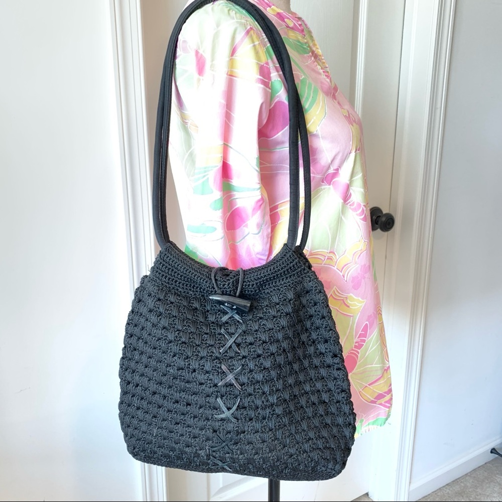 Vintage Crocheted Roomy Bucket Shoulder Bag—OS